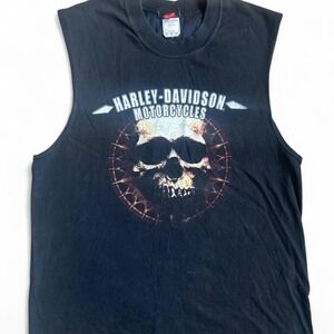 Black harley davidson skull sleeveless Large Sauk City‎ Wisconsin EUC